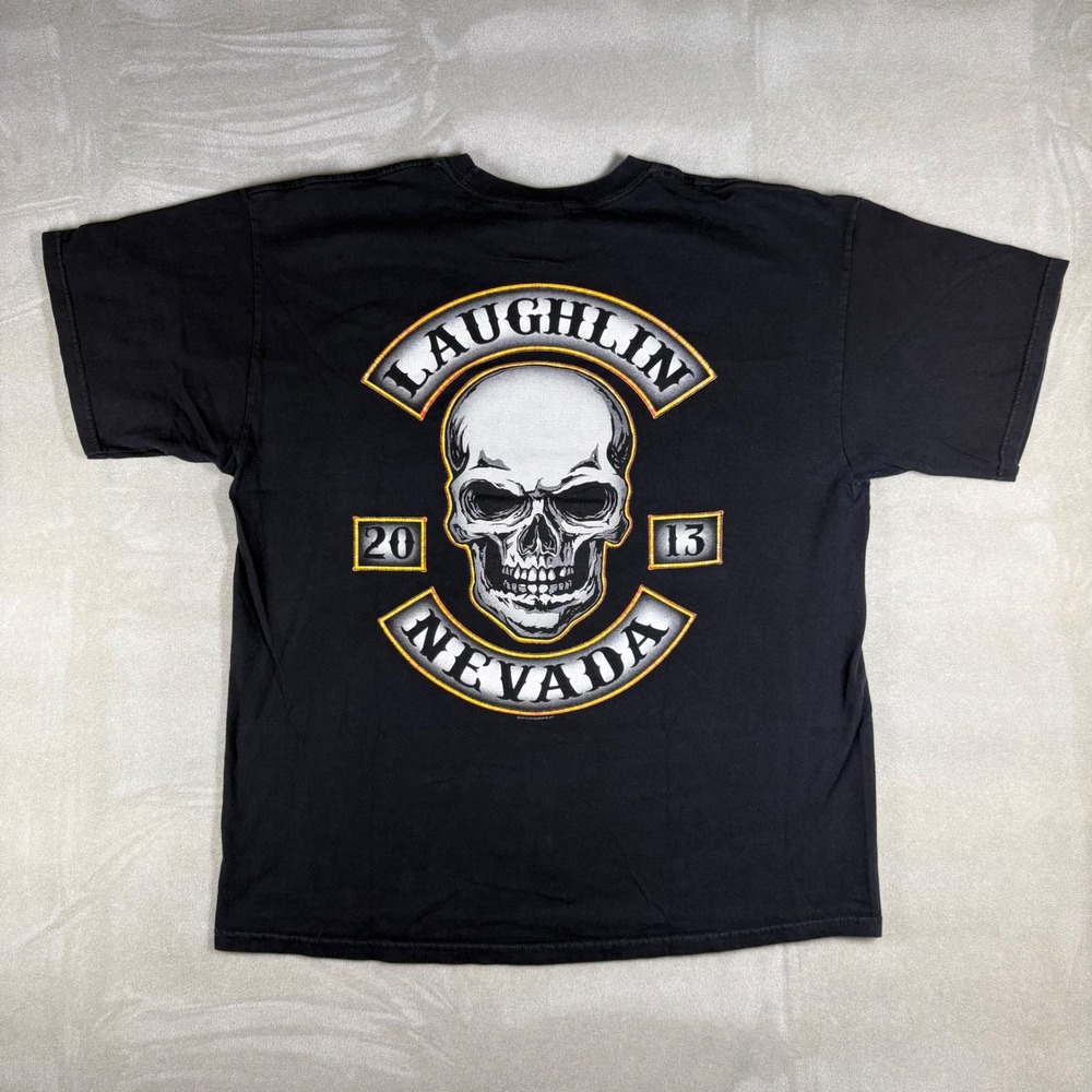Hot Leathers Laughlin Nevada 2013 Skull Biker Graphic T-Shirt Mens XL Black